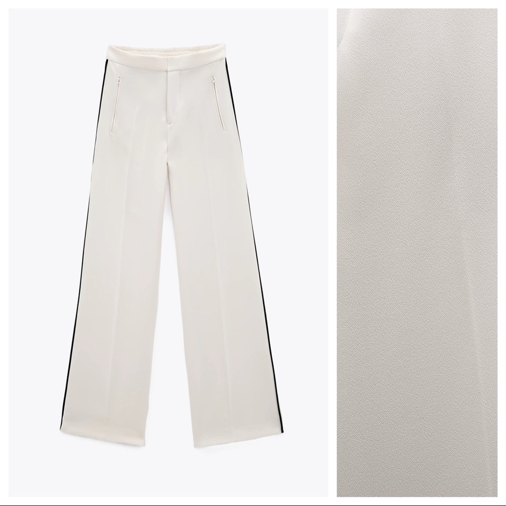 NWT. Zara Ecru Flowy High-waisted Trousers Size M. - Picture 8 of 12